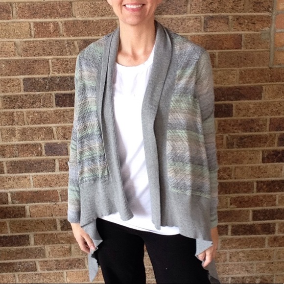 draped pointelle LINE cardigan sweater S - Picture 1 of 8